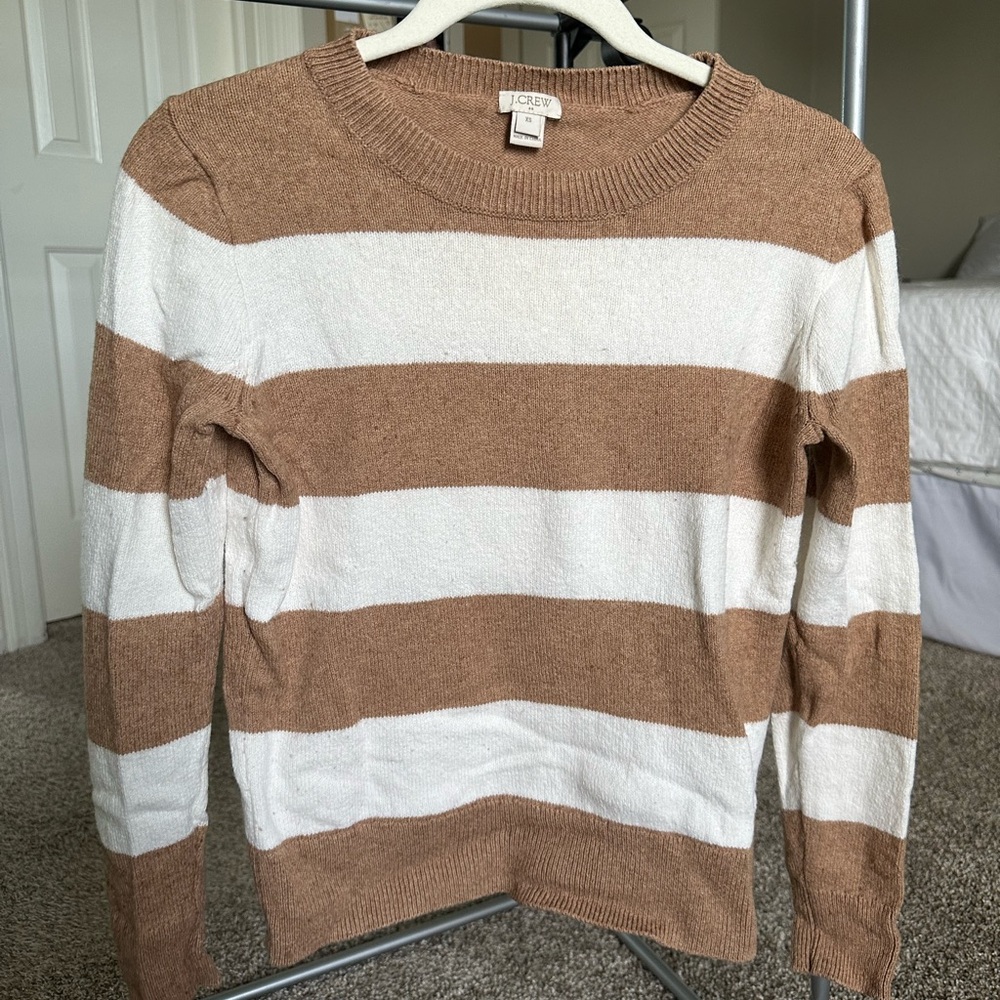 J. Crew Striped Tan and White Sweater